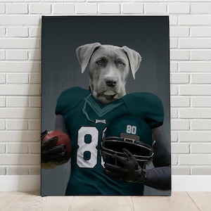 Custom Pet  Portrait Football Philadelphia Eagles Canvas Funny Pet Lover Fathers Day