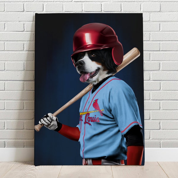 Custom Pet   Portrait Baseball St. Louis Cardinals Canvas Funny Pet Lover Fathers Day