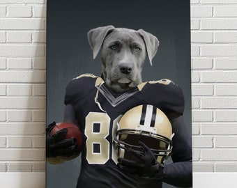 Custom Pet   Portrait Football New Orleans Saints Canvas Funny Pet Lover Fathers Day