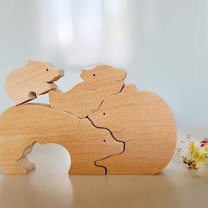 Wooden bear puzzle, gift for family with kids - Personalized Bear Family - gift idea for Mom