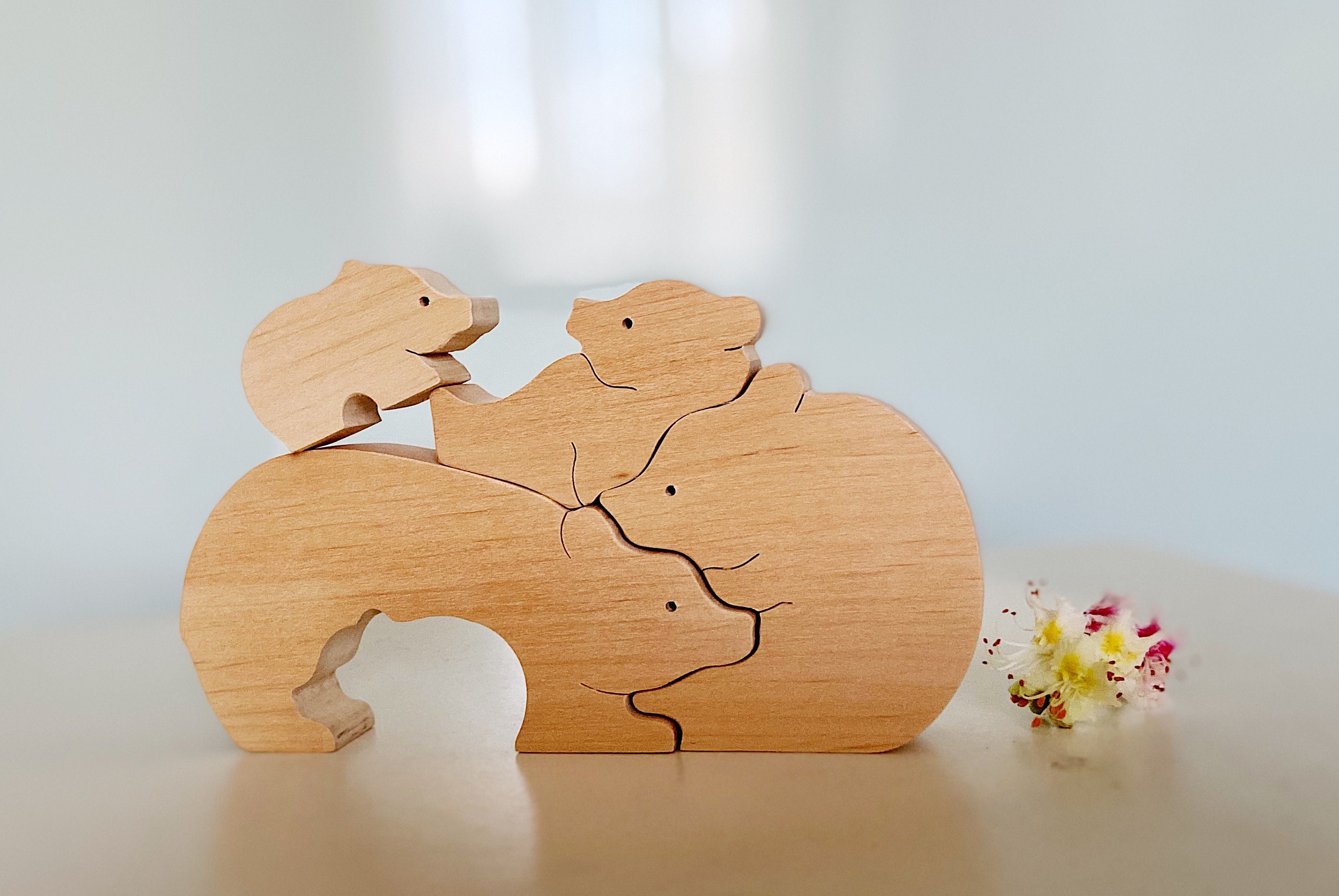 Wooden Bear Family of 4 Are Nursery Decor Wood Puzzle Etsy UK