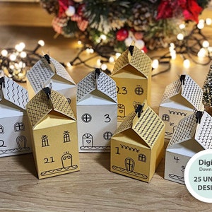 Diy advent calendar houses / Printable Christmas village boxes