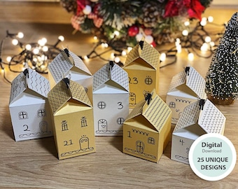 Diy advent calendar houses / Printable Christmas village boxes