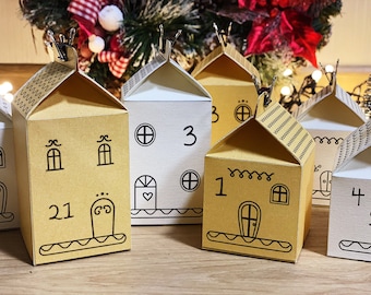 DIY Advent calendar download / Christmas Village Houses Printable / Make your own