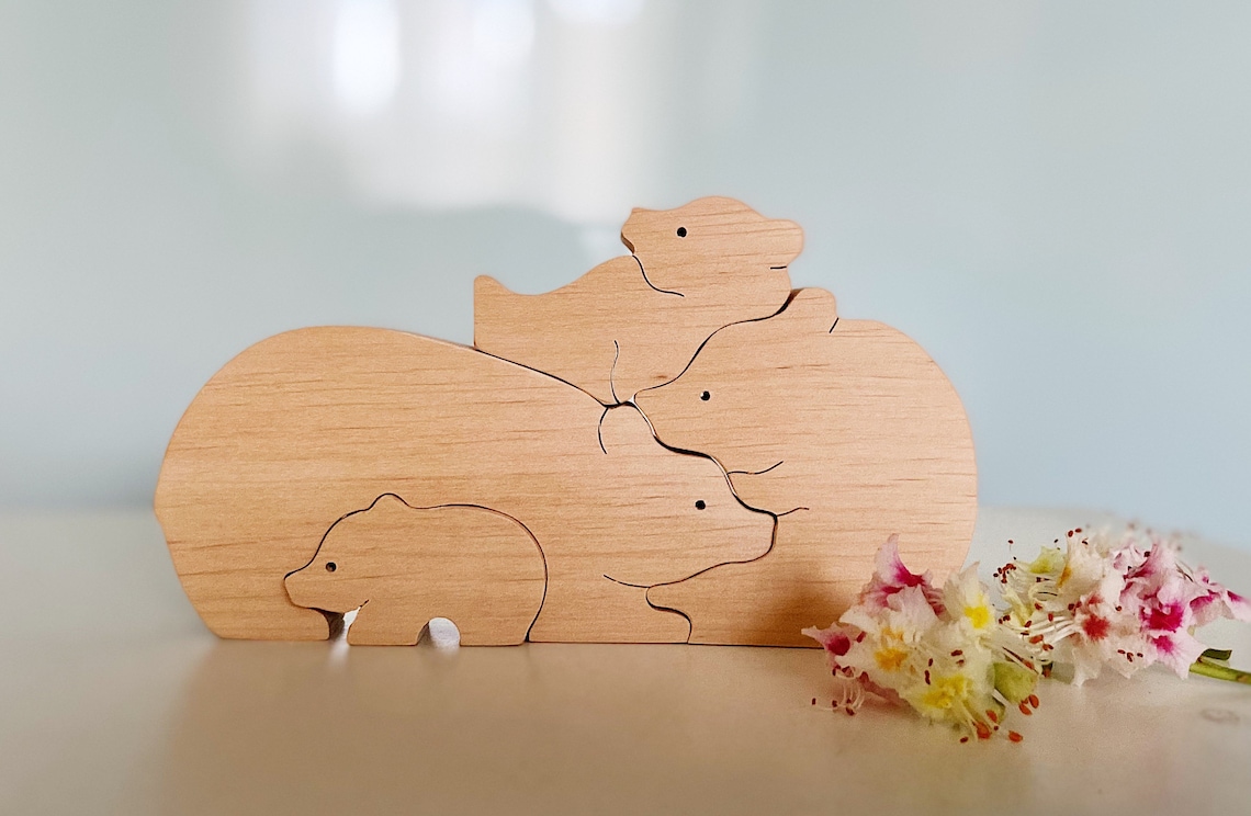Wooden Bear Family of 4 Are Nursery Decor Wood Puzzle Etsy UK