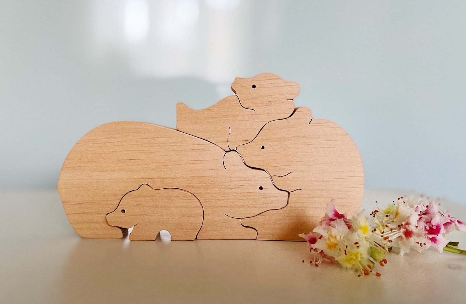 Wooden Bear Family of 4 Are Nursery Decor Wood Puzzle Etsy UK