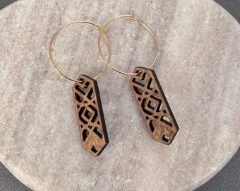 Wooden earring | Aztec rectangle