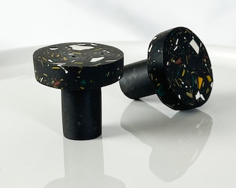 Jesmonite furniture knob, black terrazzo