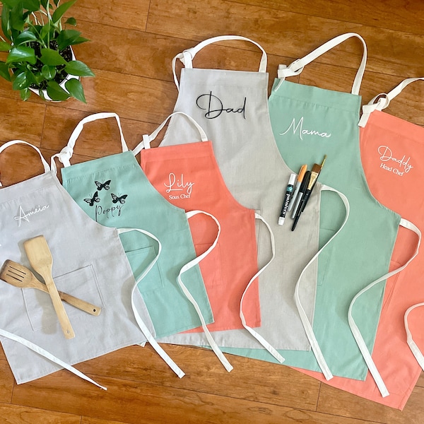 personalized Cotton Apron, Matching Family Aprons, Matching Apron kids Adult family, Head Chef and Sous Chef, Mother’s Day gift