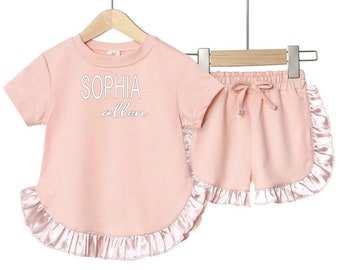 T-Shirt and Shorts Set for Kids | 2 Piece Set Personalized shirt, girls name shirt,  Outfit Ruffle shorts,12-24 months, 2-3 years, 3-4 years