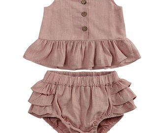 Baby Girl clothes summer outfits solid cotton ruffled Shorts baby clothing set