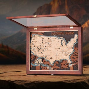 US MAP of NATIONAL parks in natural color, Cool gifts for travellers, usa push pin map of National parks