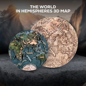 WORLD IN HEMISPHERES, Minimalistic globe wall art, Personalised 5th anniversary gift