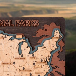NATIONAL PARKS 3D wood map, National park sign wall decor, Wooden United States map