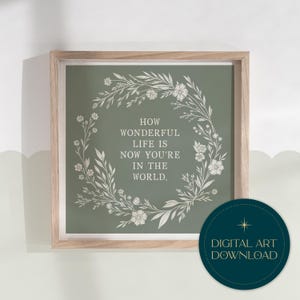 How Wonderful Life is | INSTANT DIGITAL DOWNLOAD | Green Boys Girls Print Poster | Nursery | Your Song | Baby Shower | Wedding