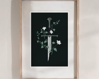 Andúril Narsil Aragorn inspired sword | A4 210x297mm Unframed Art Print | Wall Art