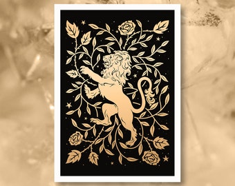 Nonesuch Lion - Gold Foiled A4 Unframed Print