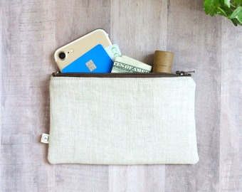 Linen Zipper Flat Pouch, Cosmetic Pouch, Makeup Bag, Small Purse, Small Storage, Travel Organization