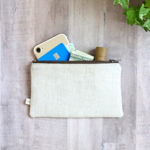 Bolsa plana de lino con cremallera, bolsa para cosméticos, bolsa de maquillaje, monedero pequeño, almacenamiento pequeño, organización de viajes
