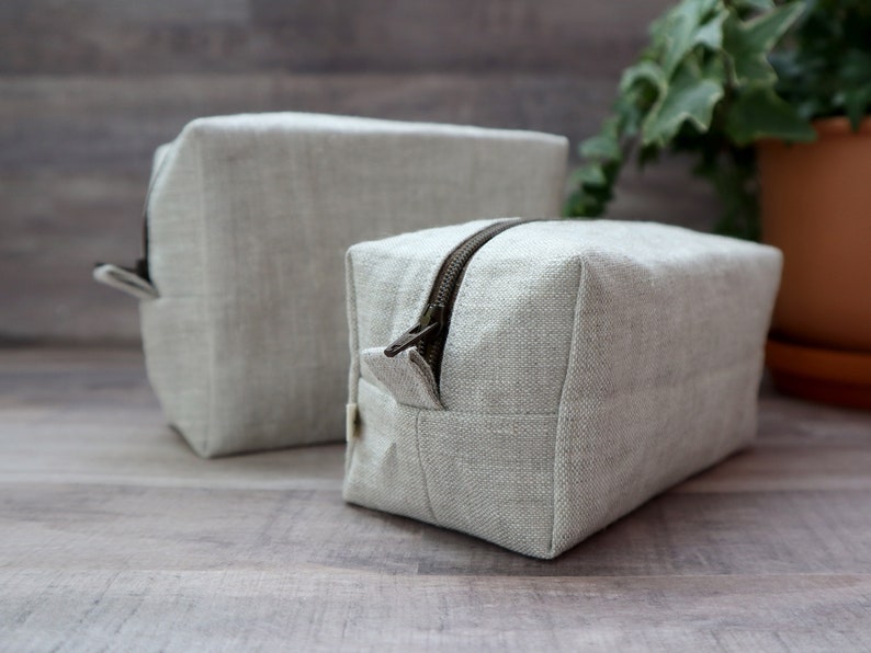 Linen Boxy Pouch, Box Pouch, Cosmetic Pouch, Makeup Bag, Toiletry Bag, Small Purse, Small Storage, Travel Organization image 2