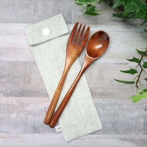Juego de cubiertos de madera, cero residuos, utensilios de viaje portátiles reutilizables, regalo ecológico, tenedor y cuchara con estuche de lino hecho a mano, artículos de lino