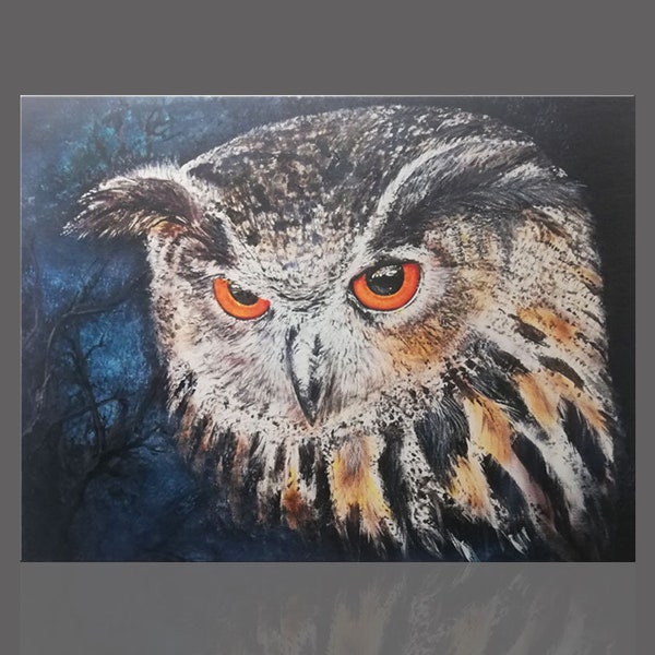 Bild Eule Gemälde vom Künstler * Druck auf Leinwand * Ausschnitt vom Original  * Uhu * Kautz * print owl