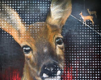 Bild Reh - Who killed Bambi? Original Gemälde – direkt vom Künstler – Tierportrait Acrylgemälde  Statement Art