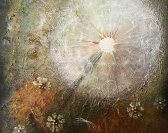 Dandelion Original Gemälde Löwenzahn Sommerwiese Blumen – direkt vom Künstler – stimmungsvoll teilplastisch abstrakt + realistisch