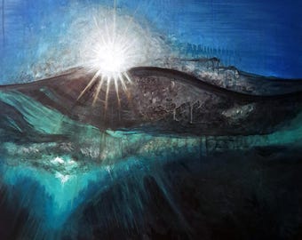 Bild Meer Urlaub Original Gemälde – Blue Romance – direkt vom Künstler – stimmungsvoll maritim Wandkunst * Sonne Licht und Meereswellen