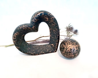Weihnachten Geschenke Set Herz & Christbaum Kugel * Kupfer marmoriert * ein Blickfang für das Fest der Liebe  * Tisch - und Baumdekoration