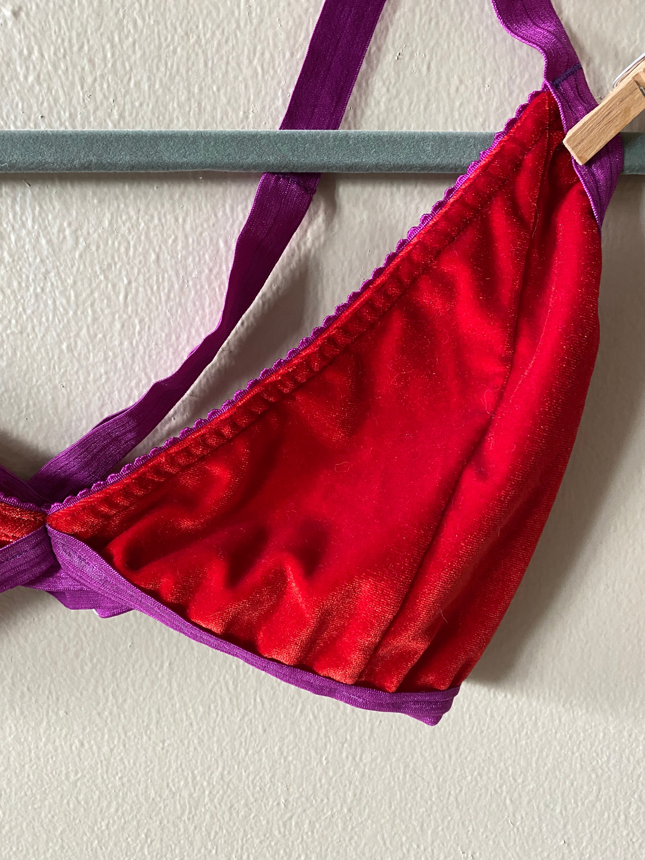 Red Velvet Triangle Bra Purple Elastic Solstice Intimates Bralette -   Canada