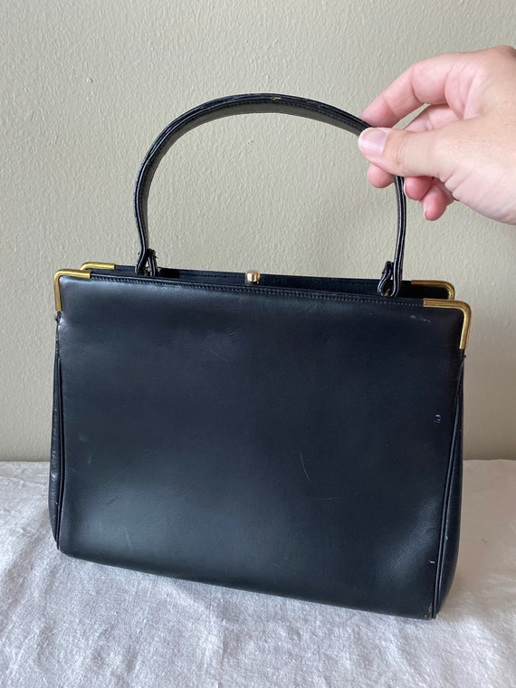 Vintage Ronay Handbag 1950s or 1960s Black Leather Pu… - Gem