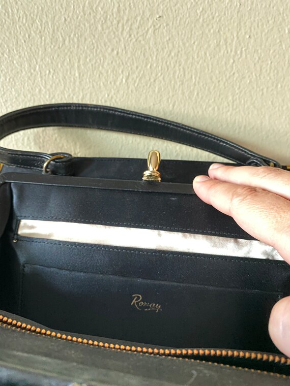 Vintage Ronay Handbag 1950s or 1960s Black Leathe… - image 4