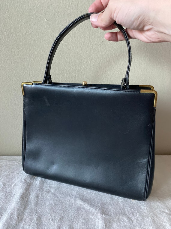 Vintage Ronay Handbag 1950s or 1960s Black Leathe… - image 2