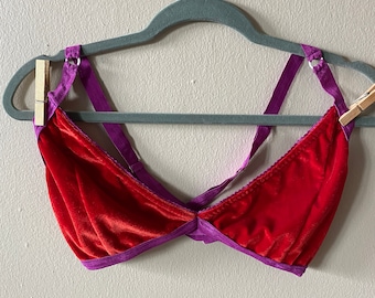 Red Velvet Triangle Bra Purple Elastic Solstice Intimates Bralette