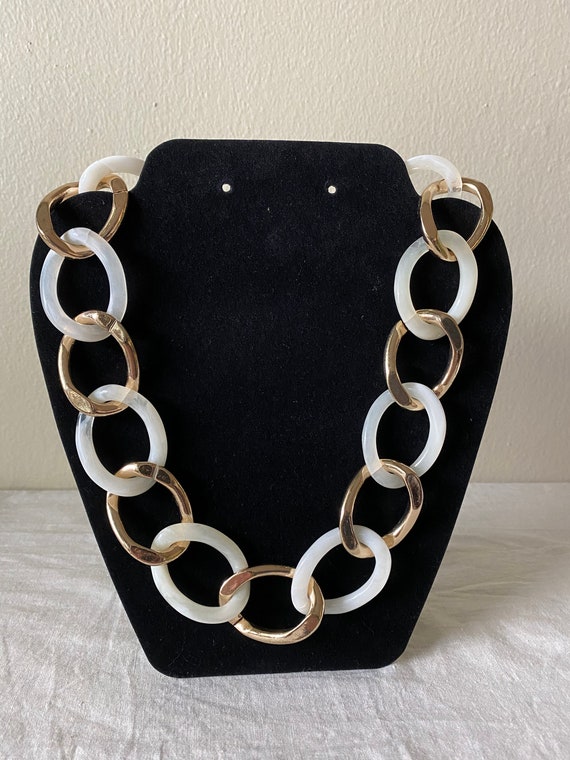 Vintage Large Link Curb Chain Necklace Gold & Whit