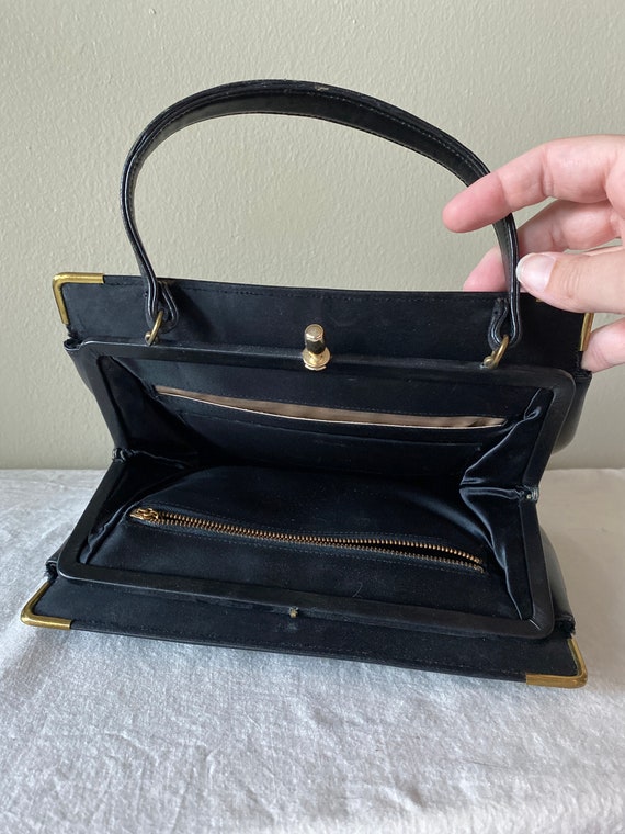 Vintage Ronay Handbag 1950s or 1960s Black Leathe… - image 3