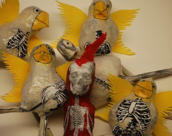 Handmade Papier-Mache Bird Sculpture: Quirky Folk Art