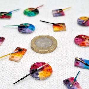 Puppenhaus-Palette, Miniaturmalpalette, Puppenhaus-Palette und Pinsel