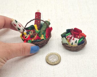Miniature Christmas Sewing Baskets, 1:12 Scale Dolls House