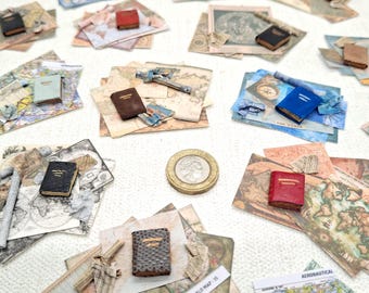 Miniature World Maps, Dollhouse Library Decor, 12th Scale