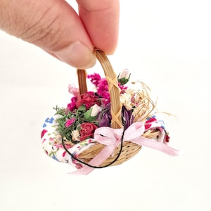 Dolls House Flower Basket, Miniature Flower Basket, Dollhouse Flowers