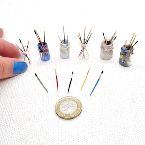 Puppenhaus Miniatur Pinsel Set im Glas und Pinsel Set