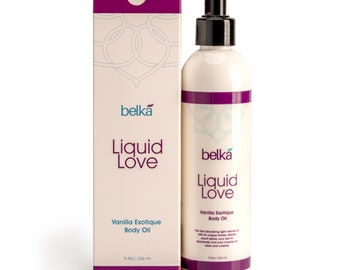 Belka Liquid Love Sensual Massage Oil for Couples, Moisturizing Coconut, Grape Seed, and Vitamin E, Vanilla Scented, 100% Vegan, (8 fl oz)