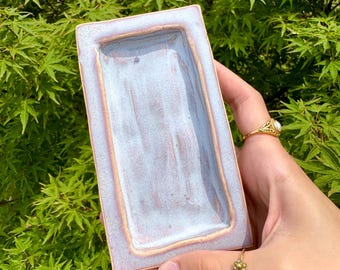 Handmade Purple Haze Ceramic Ring Dish, Watercolor Trinket Dish