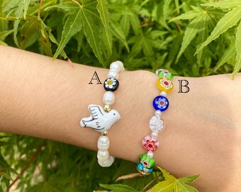 Handcrafted Ceramic Dove & Pearl Bracelet, Italian Seaside Charm