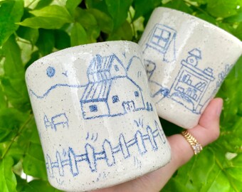 PREORDER Cottagecore Country Cups, Handmade ceramic, pottery, slow living -handmade cute mugs, ceramic speckled, mugs
