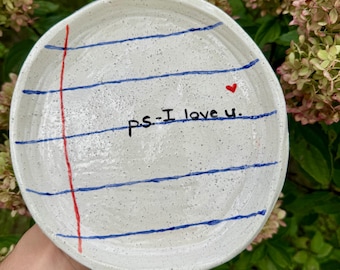 CUSTOM PREORDER Note Plate, Handmade ceramic, writing pottery, handmade small dessert plates -handmade plates-cute plates, ceramic speckled