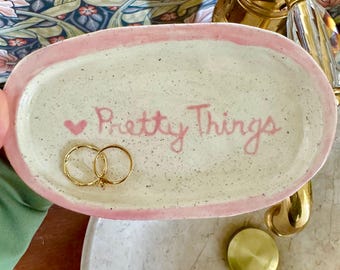 Girly Pretty Things Trinket ring Dish, Handmade, Trinket Dish, Pink Pottery, Trinket Dish, Paint palette,Ceramic Paint Palette, Gifts