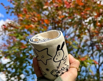 PREORDER Snoopy Stars Ceramic Travel Tumbler Cup, Handmade Ceramics, Cute To go cup, ceramic cup, pottery, gifts for her, stoneware tumbler